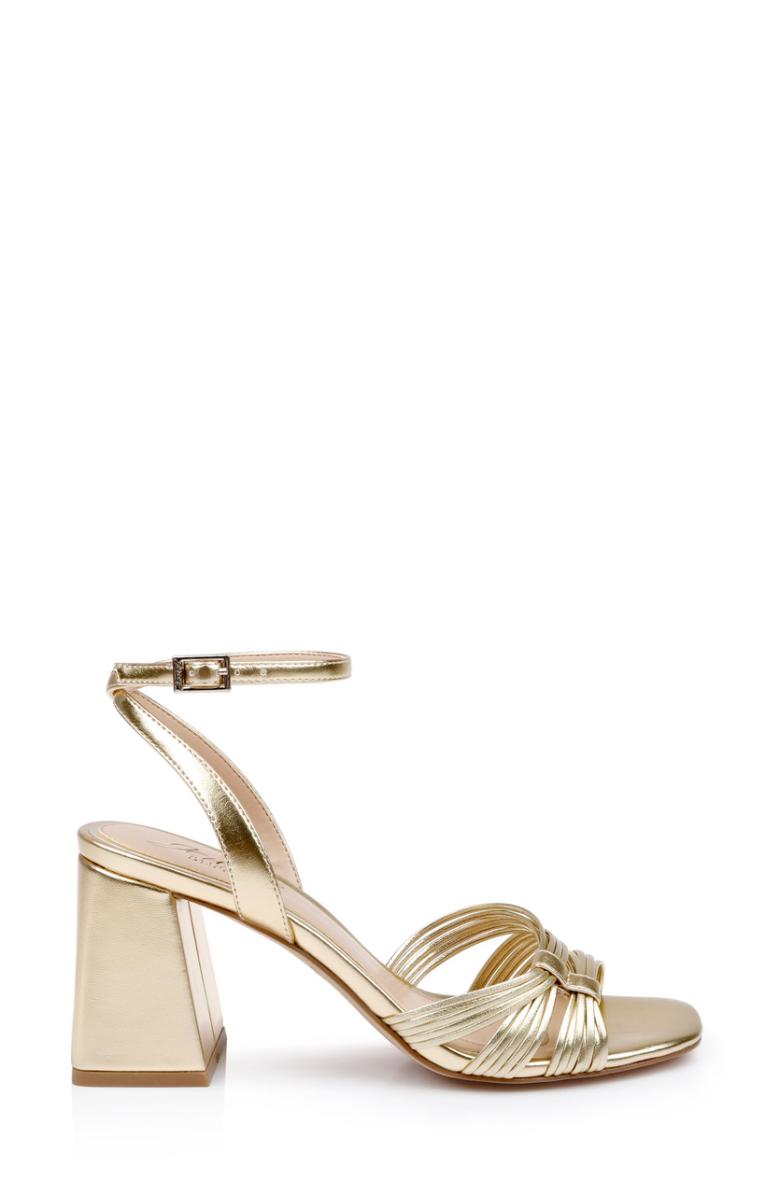 Badgley Mischka Michelle Metallic Strappy Block Heels Gold | Women Block Heels