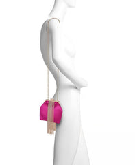 Badgley Mischka Mila Crystal Fringe Satin Framed Pouch Hot Pink | Women Evening Bags