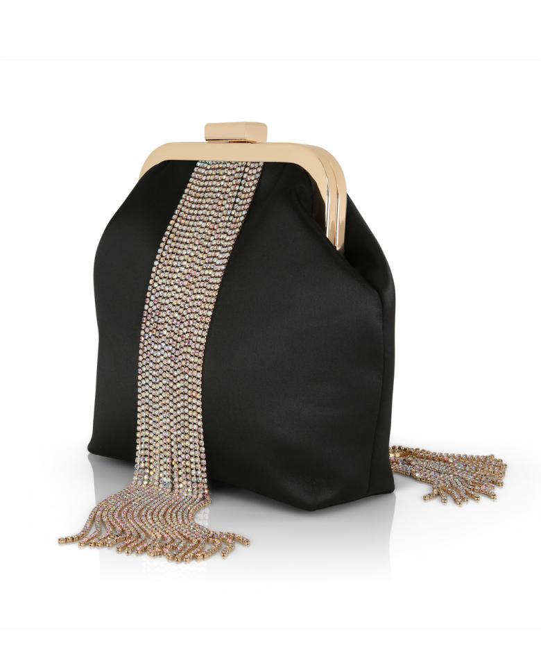 Badgley Mischka Mila Crystal Fringe Satin Framed Pouch Hot Pink | Women Evening Bags