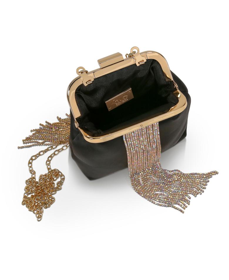 Badgley Mischka Mila Crystal Fringe Satin Framed Pouch Hot Pink | Women Evening Bags