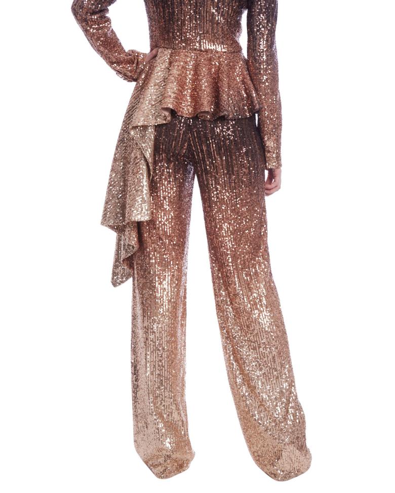 Badgley Mischka Ombre Sequin Wide-Leg Pants Bronze Multi | Women Suits