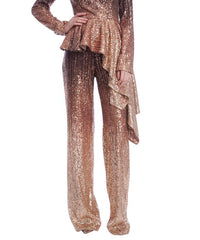 Badgley Mischka Ombre Sequin Wide-Leg Pants Bronze Multi | Women Suits