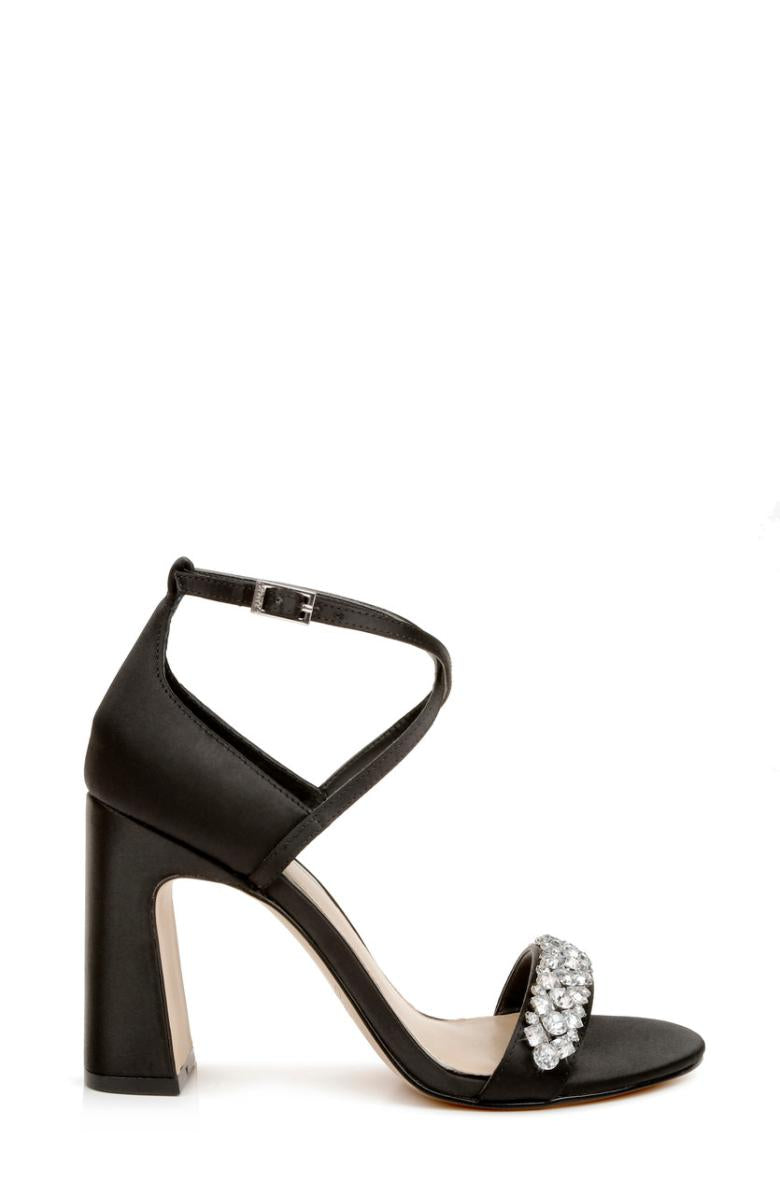 Badgley Mischka Penny Crystal Embellished Block Heel Black | Women Block Heels