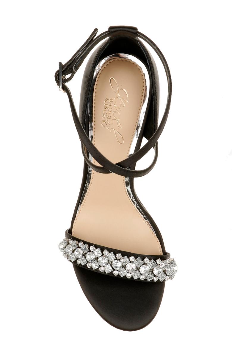 Badgley Mischka Penny Crystal Embellished Block Heel Black | Women Block Heels