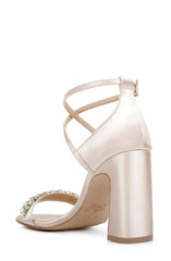 Badgley Mischka Penny Crystal Embellished Block Heel Black | Women Block Heels