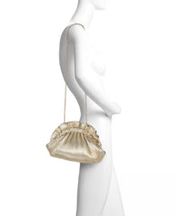 Badgley Mischka Piper Faux Leather Ribbed Dumpling Ruffle Pouch Gold | Women Evening Bags
