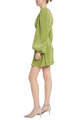 Badgley Mischka Pleated Double V Mini Dress With Balloon Sleeves Olive | Women Best Sellers