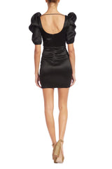 Badgley Mischka Pleated Mini Dress With Puffed Sleeves Black | Women Cocktail