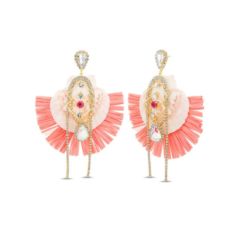 Badgley Mischka Raffia Gemstone Drop Earrings With Shell | Women Fashion Jewelry