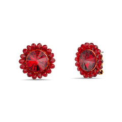 Badgley Mischka Red Stone Stud Earrings With Beaded Trim | Women Fashion Jewelry