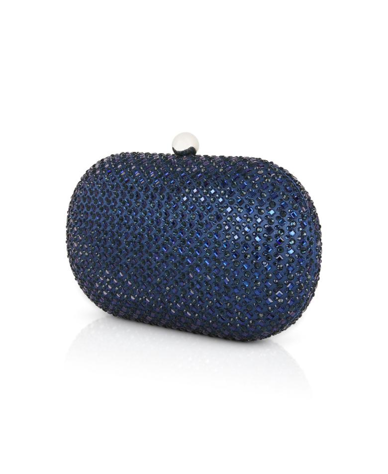Badgley Mischka Reign Crystal Oval Minaudière Navy | Women Evening Bags