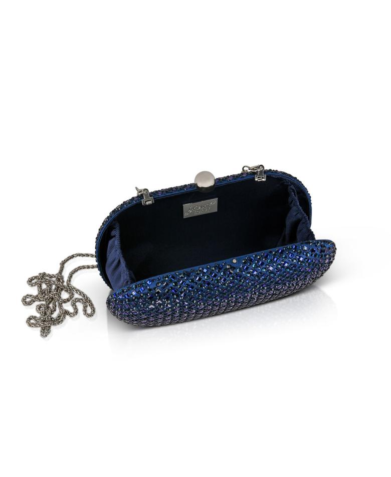 Badgley Mischka Reign Crystal Oval Minaudière Navy | Women Evening Bags