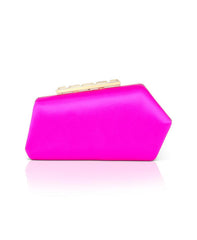 Badgley Mischka Riley Satin Minaudiere With Crystal Bar Clasp Neon Pink | Women Evening Bags