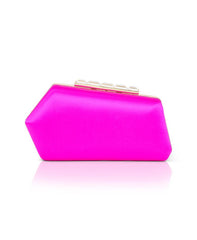 Badgley Mischka Riley Satin Minaudiere With Crystal Bar Clasp Neon Pink | Women Evening Bags