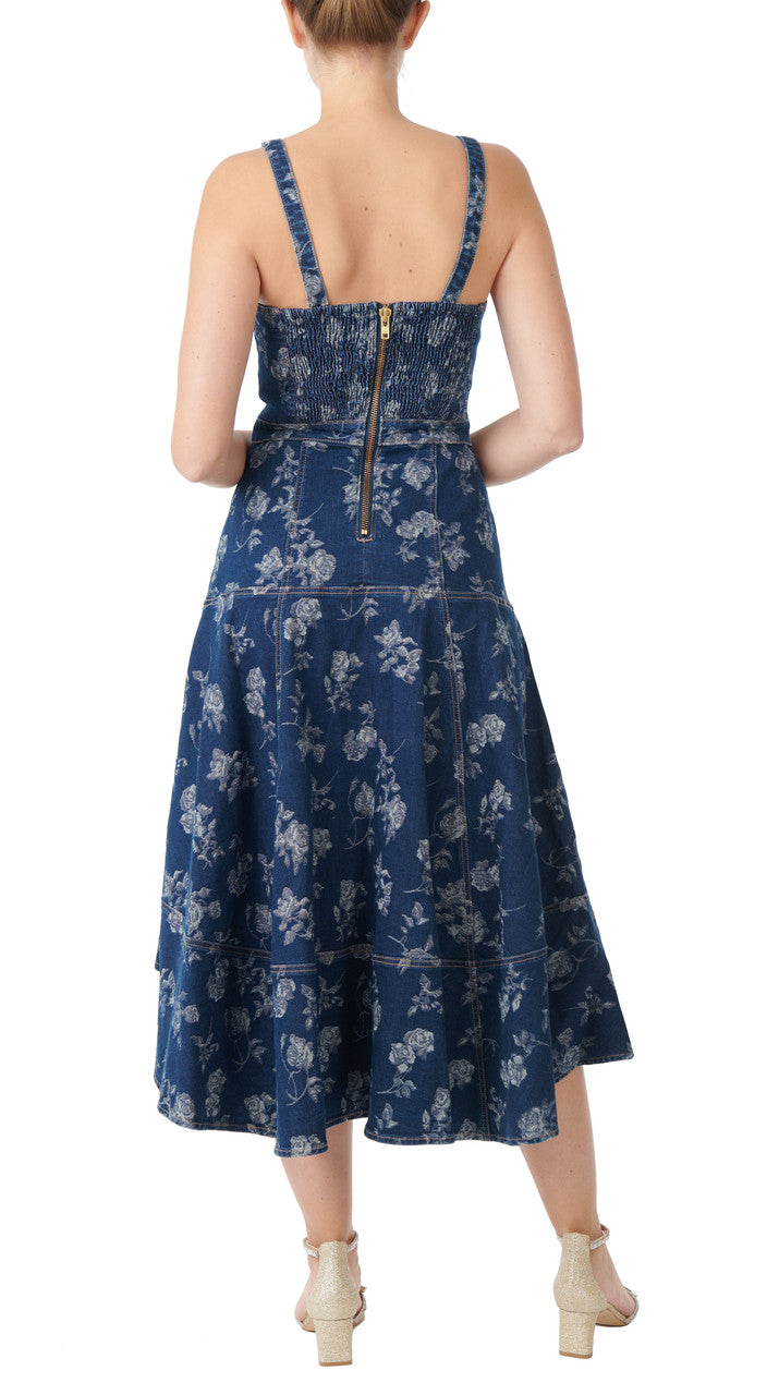 Badgley Mischka Rose Print High Low Denim Dress Rose Print | Women Day