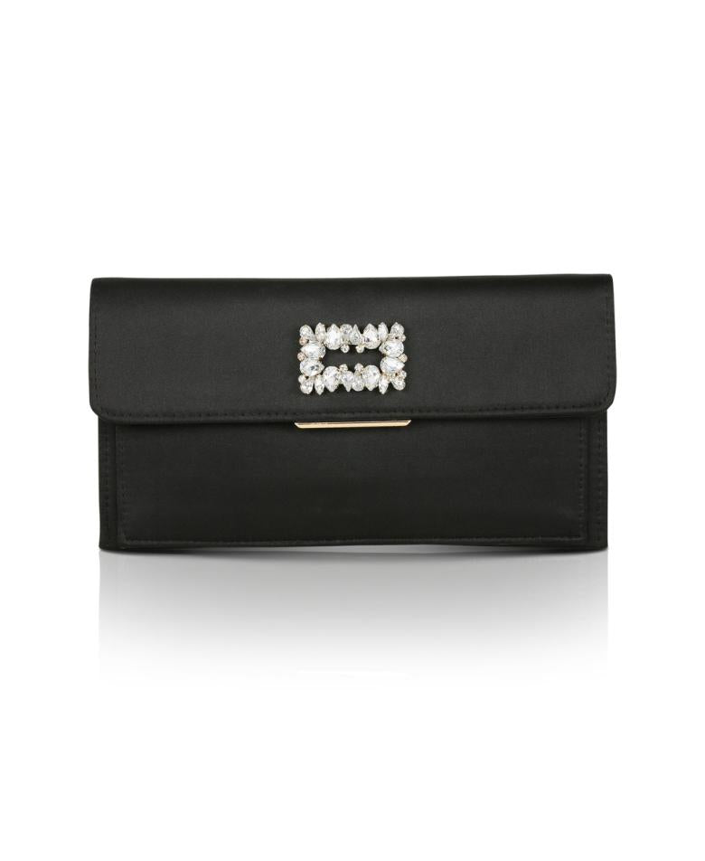 Badgley Mischka Sarah Envelope Clutch With Crystal Brooch Black | Women Evening Bags