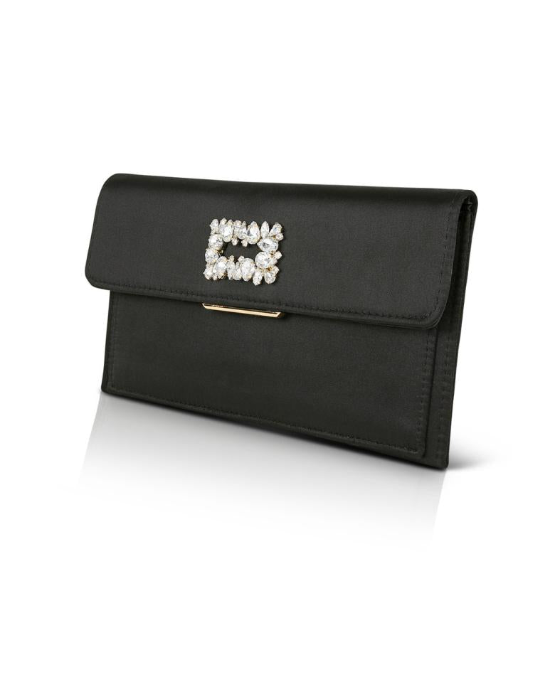 Badgley Mischka Sarah Envelope Clutch With Crystal Brooch Black | Women Evening Bags