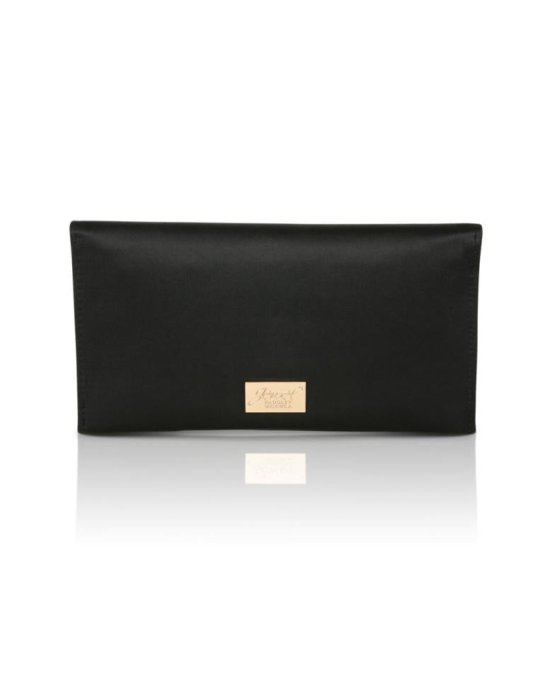 Badgley Mischka Sarah Envelope Clutch With Crystal Brooch Black | Women Evening Bags