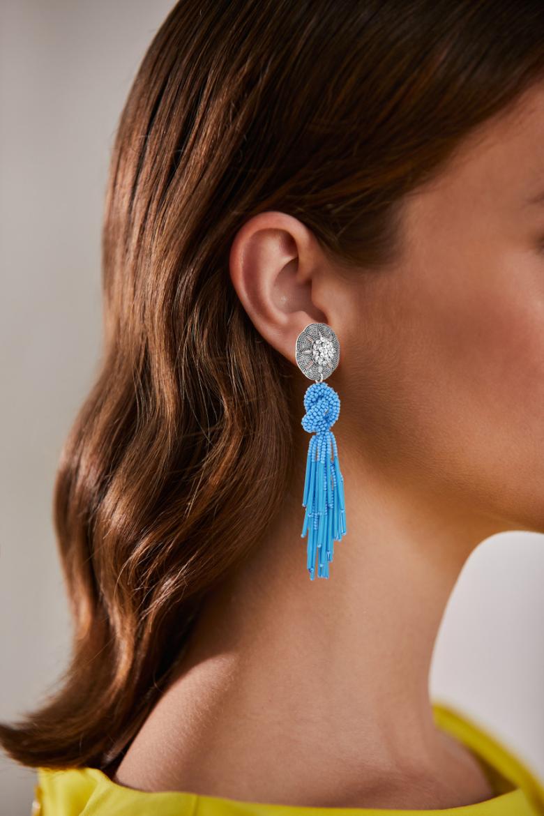 Badgley Mischka Seed Bead Earrings With Knotted Tassel Blue | Women Fashion Jewelry