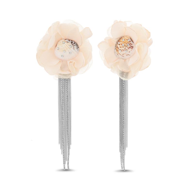 Badgley Mischka Shell Fabric Flower Waterfall Earrings | Women Fashion Jewelry