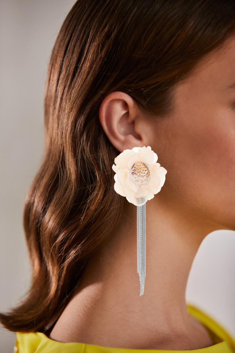 Badgley Mischka Shell Fabric Flower Waterfall Earrings | Women Fashion Jewelry