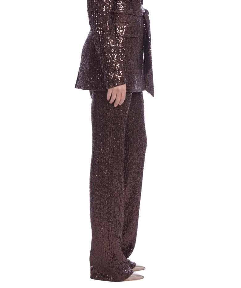 Badgley Mischka Side Zip Line Sequin Bootcut Pant Brown | Women Cocktail