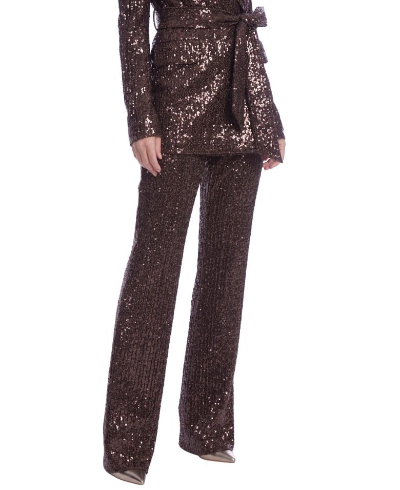 Badgley Mischka Side Zip Line Sequin Bootcut Pant Brown | Women Cocktail
