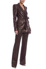 Badgley Mischka Side Zip Line Sequin Bootcut Pant Brown | Women Cocktail