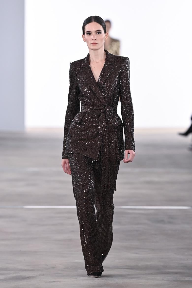 Badgley Mischka Side Zip Line Sequin Bootcut Pant Brown | Women Cocktail