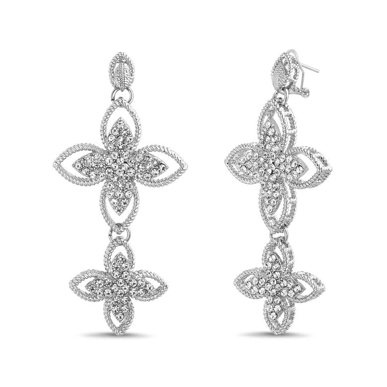 Badgley Mischka Silver 2 Flower Drop Earring | Women Fashion Jewelry