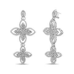 Badgley Mischka Silver 2 Flower Drop Earring | Women Fashion Jewelry