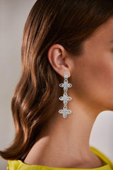Badgley Mischka Silver 3 Flower Drop Earring | Women Fashion Jewelry