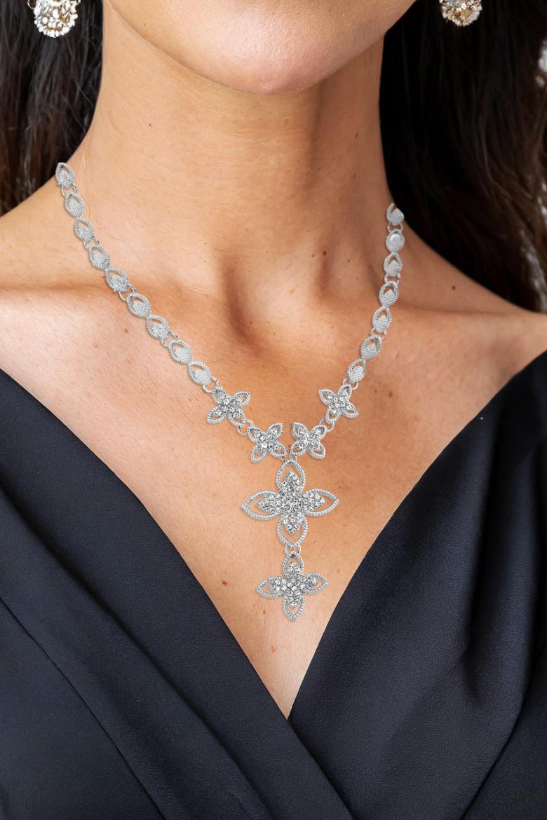 Badgley Mischka Silver Filagree Floral Y Necklace | Women Fashion Jewelry