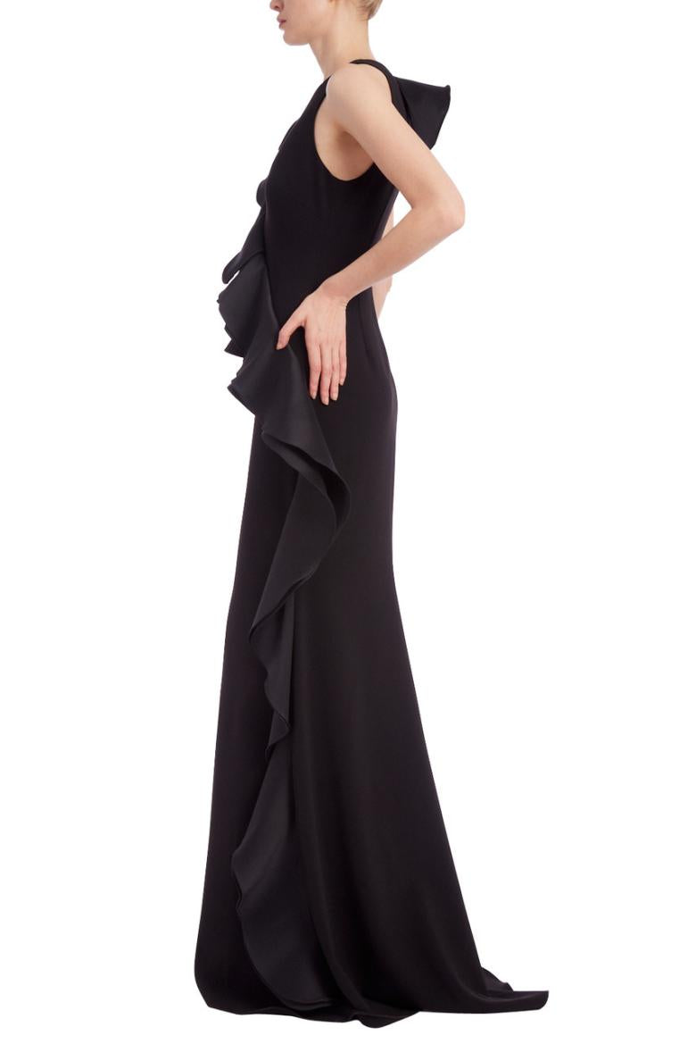 Badgley Mischka Sleeveless Column Gown With Mikado Ruffle Wrap-Around Black | Women Gowns