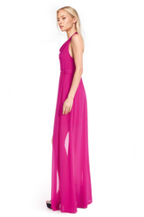 Badgley Mischka Sleeveless Cowl Neck Dress With High-Low Overlay Fuchsia | Women Best Sellers