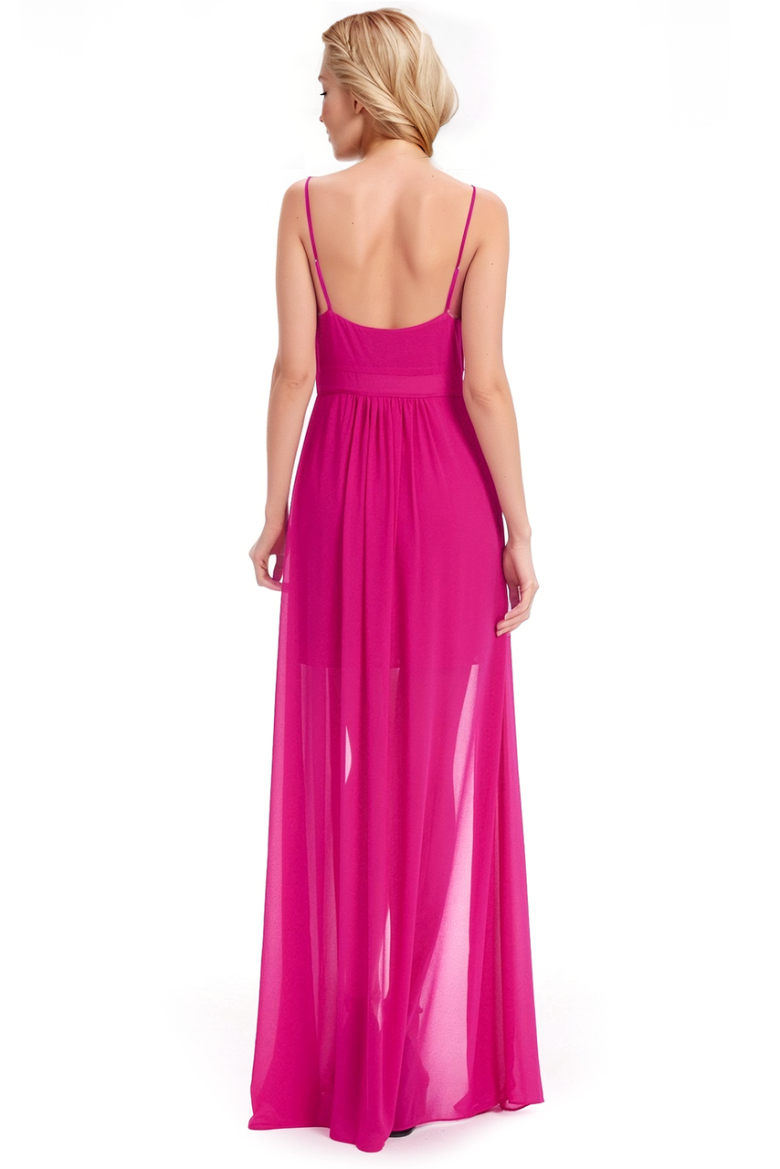 Badgley Mischka Sleeveless Cowl Neck Dress With High-Low Overlay Fuchsia | Women Best Sellers