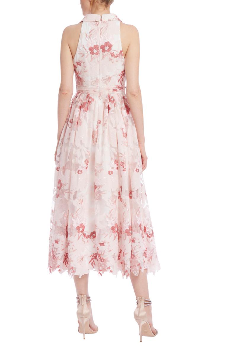 Badgley Mischka Sleeveless Floral Lace Shirt Dress Blush Multi | Women Day