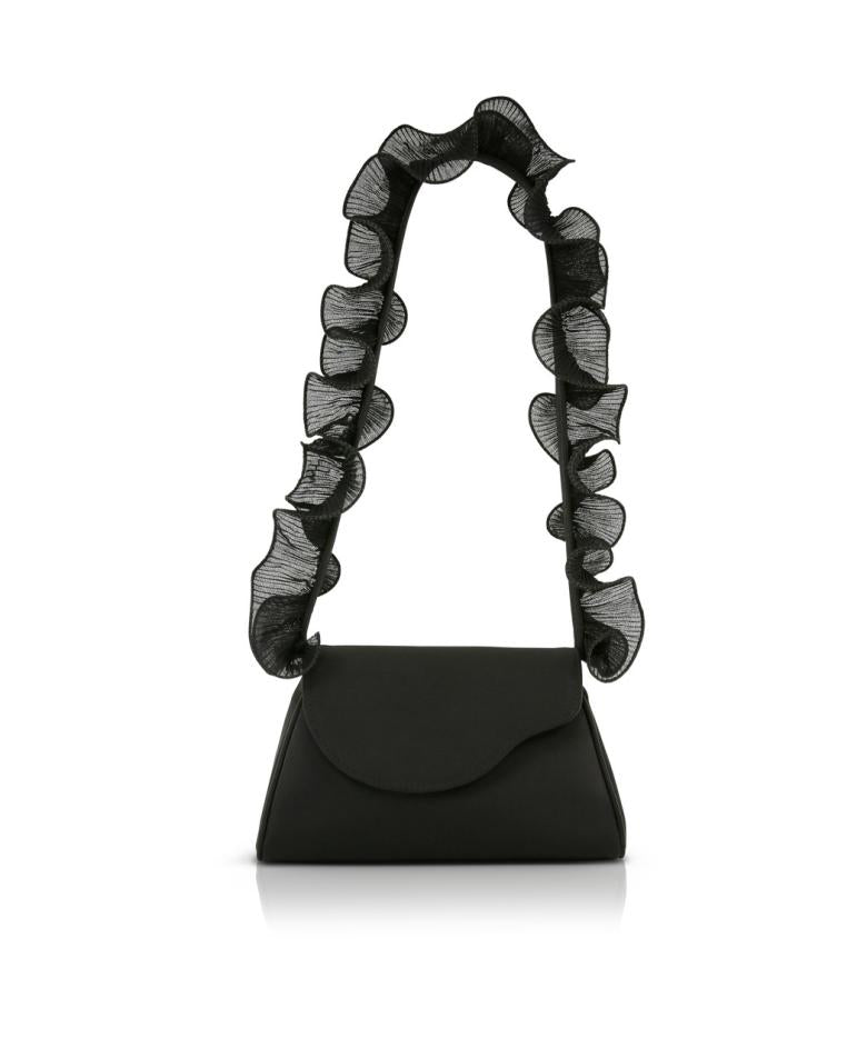 Badgley Mischka Sophia Ruffle Strap Shoulder Bag Black | Women Evening Bags