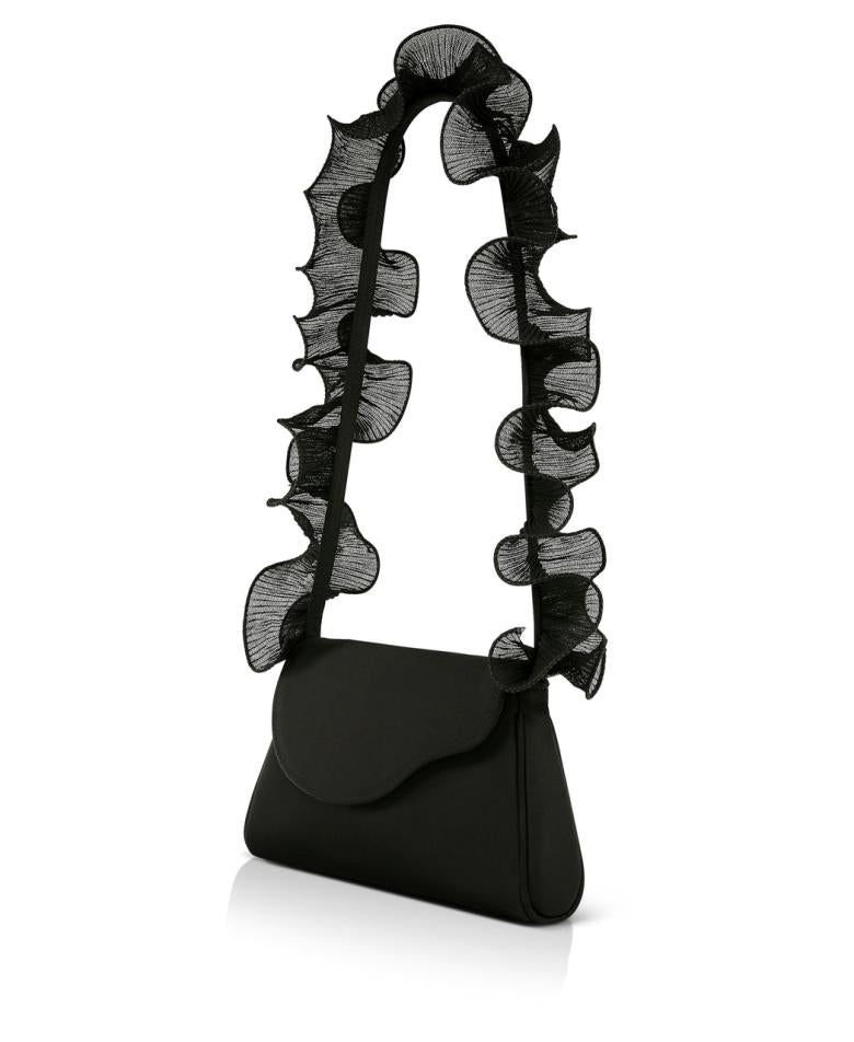 Badgley Mischka Sophia Ruffle Strap Shoulder Bag Black | Women Evening Bags