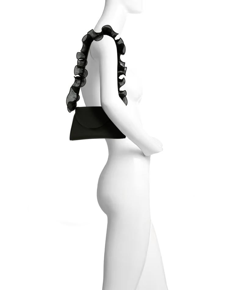 Badgley Mischka Sophia Ruffle Strap Shoulder Bag Black | Women Evening Bags