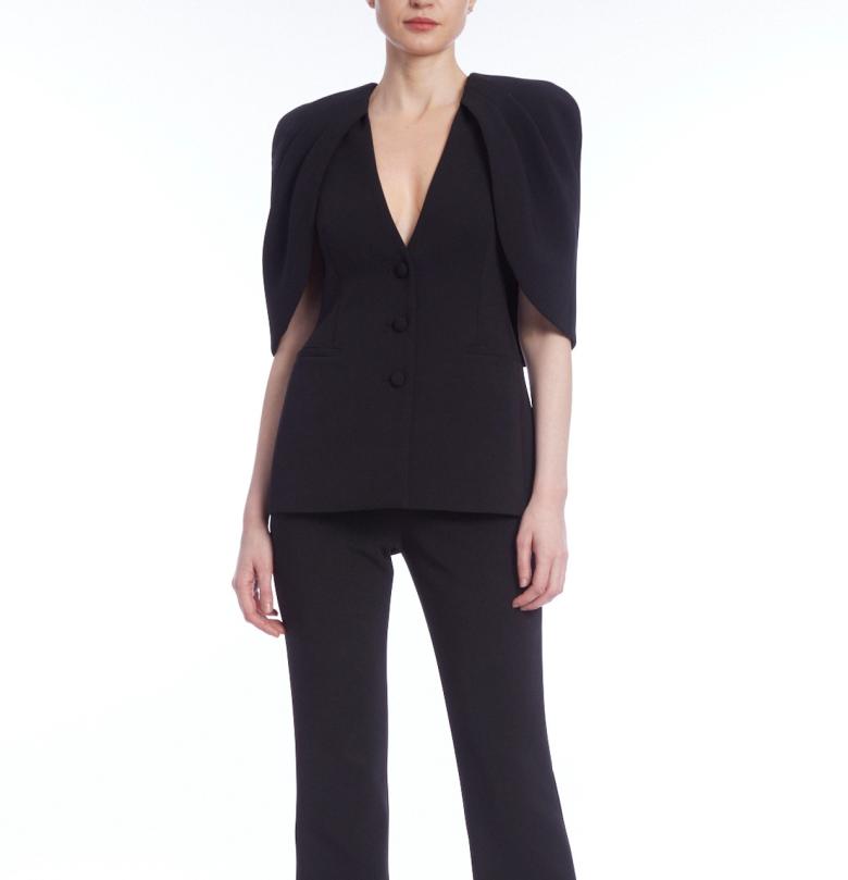 Badgley Mischka Structured Crepe Cape Jacket Black | Women Suits