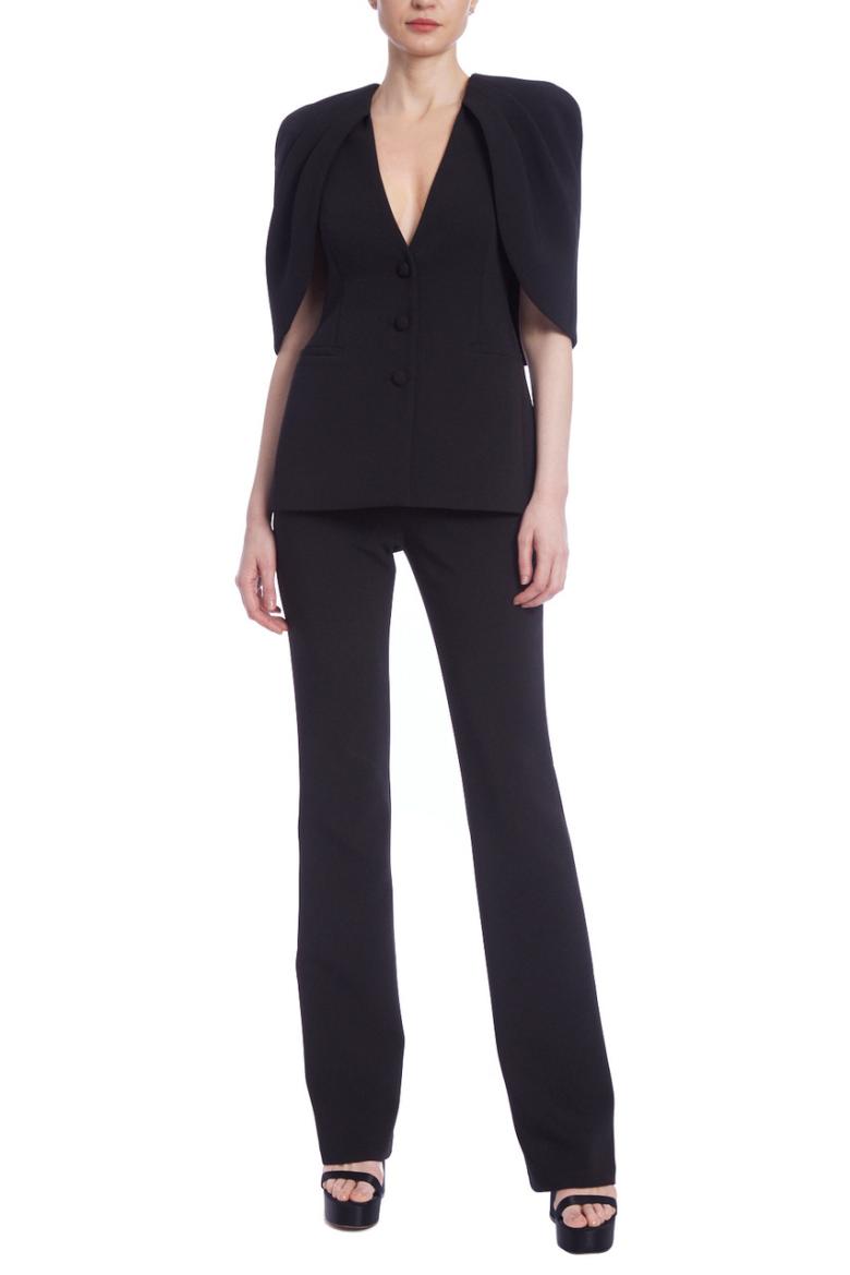 Badgley Mischka Structured Crepe Cape Jacket Black | Women Suits