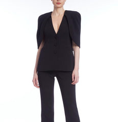 Badgley Mischka Structured Crepe Cape Jacket Black | Women Suits