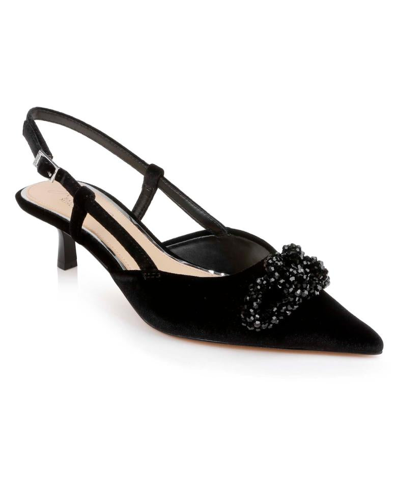 Badgley Mischka Tabitha Velvet Slingback Kitten Heels Black Velvet | Women Kitten Heel