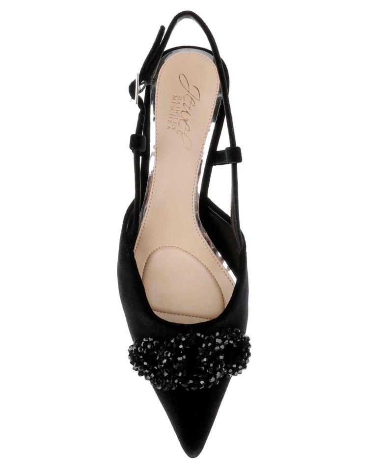 Badgley Mischka Tabitha Velvet Slingback Kitten Heels Black Velvet | Women Kitten Heel