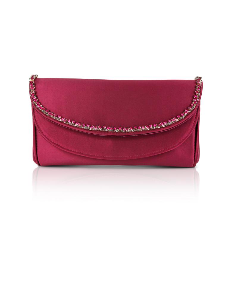 Badgley Mischka Talia Satin Double Flap Clutch With Crystal Trim Neon Pink | Women Evening Bags