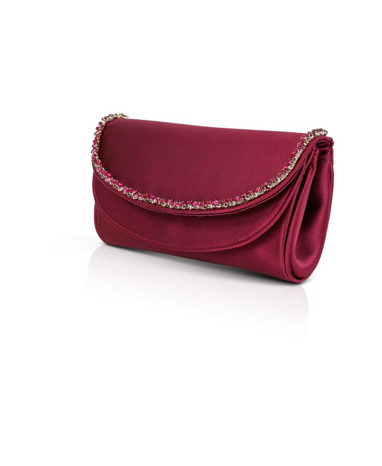 Badgley Mischka Talia Satin Double Flap Clutch With Crystal Trim Neon Pink | Women Evening Bags