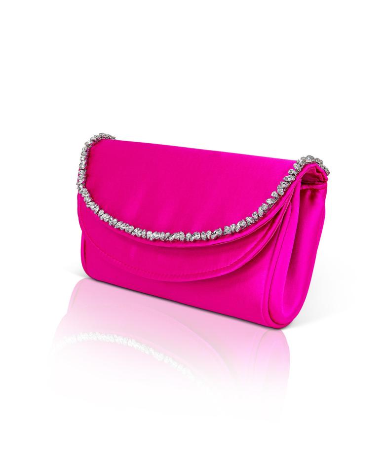 Badgley Mischka Talia Satin Double Flap Clutch With Crystal Trim Neon Pink | Women Evening Bags