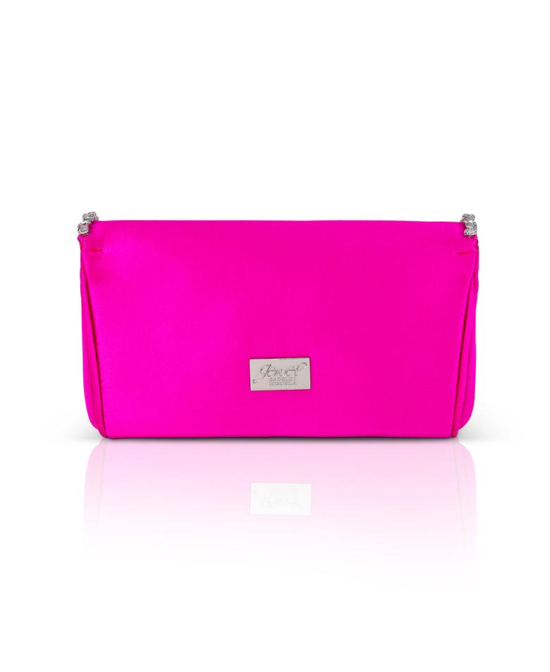 Badgley Mischka Talia Satin Double Flap Clutch With Crystal Trim Neon Pink | Women Evening Bags