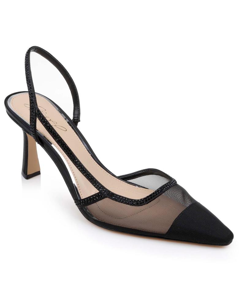 Badgley Mischka Tammy Mesh Pointed Toe Slingback Stiletto Heels Black Mesh | Women Stiletto